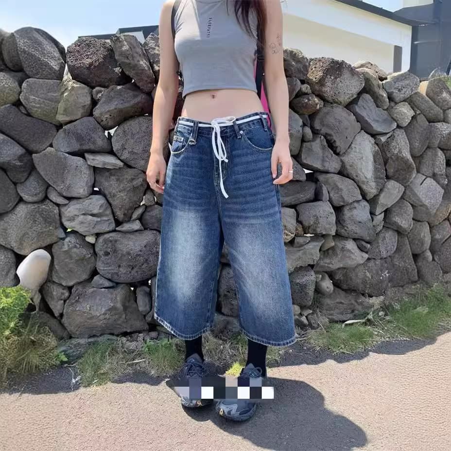 ジェンダーレスファッション ストリート系ワイドデニムパンツ
