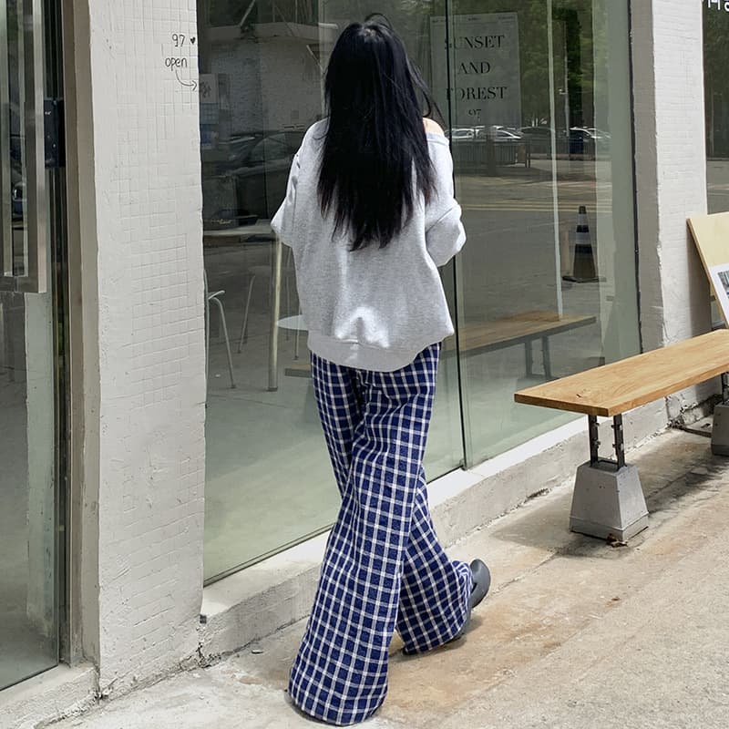 ジェンダーレスファッション ゆったりチェック柄ワイドパンツ