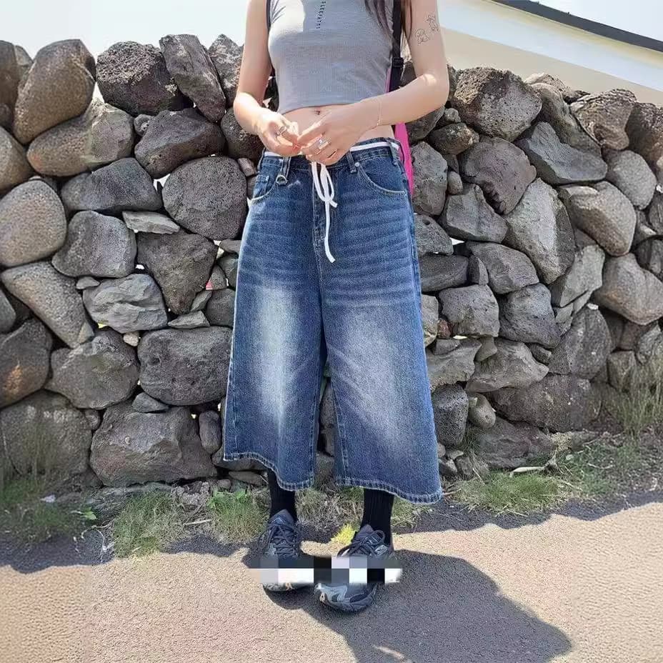 ジェンダーレスファッション ストリート系ワイドデニムパンツ