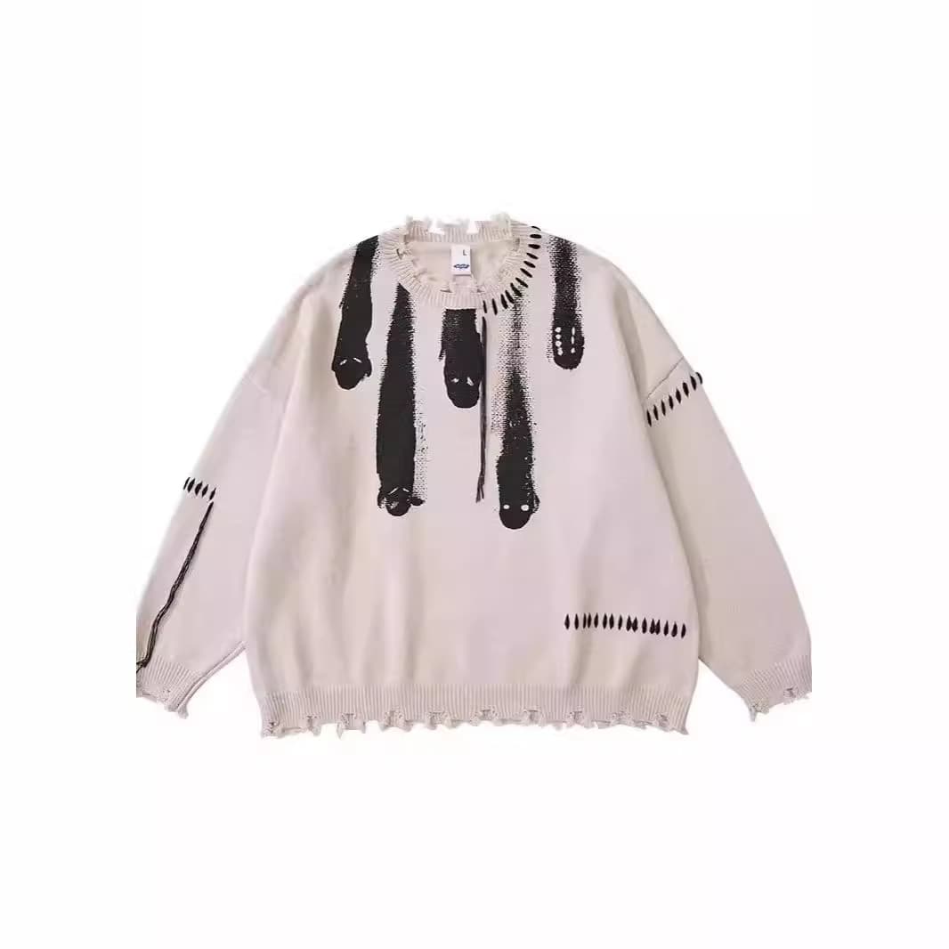 ジェンダーレスファッション ドロップペイントデザインニット