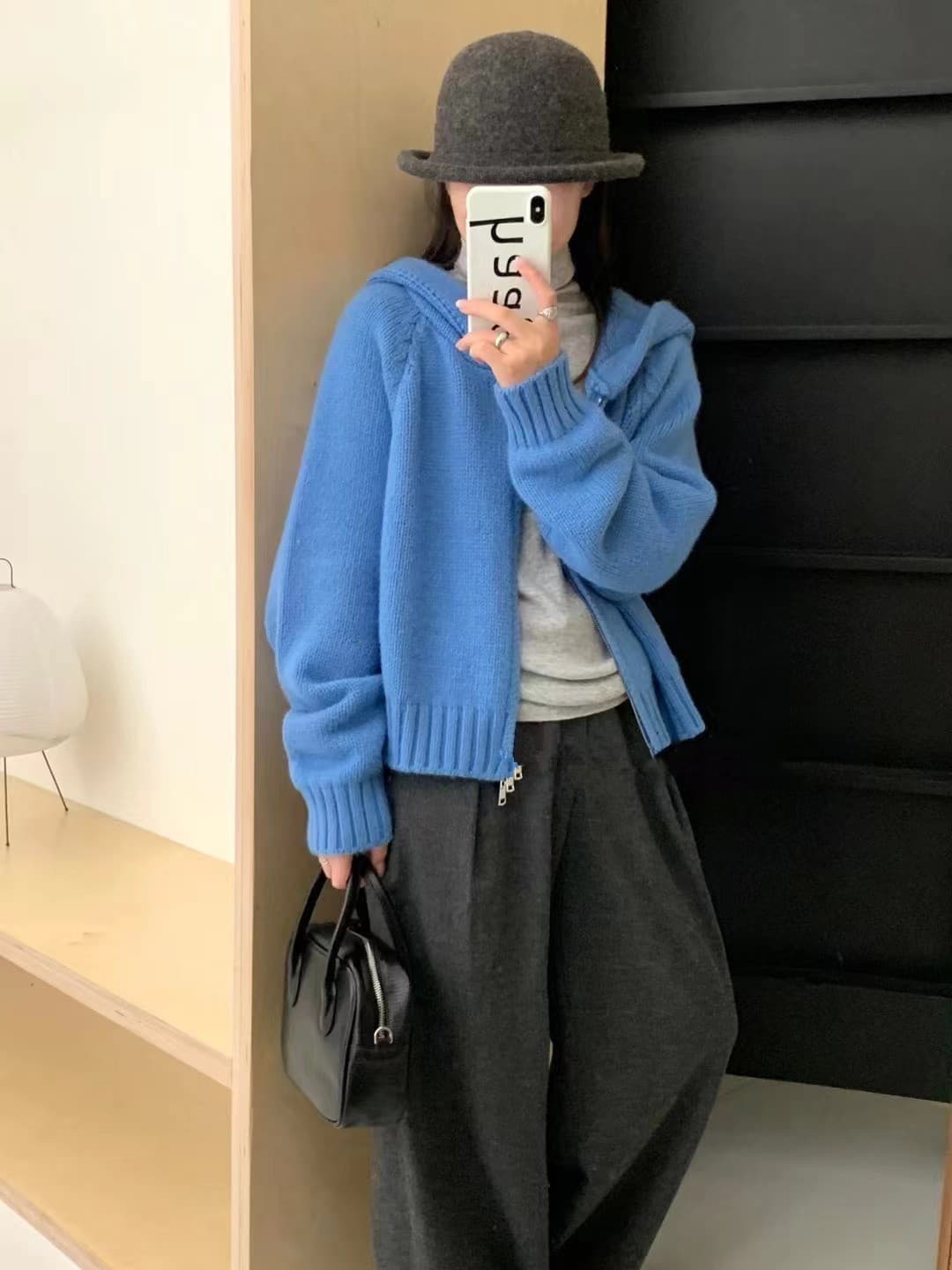 ジェンダーレスファッション リブ編みオーバーサイズジップニット