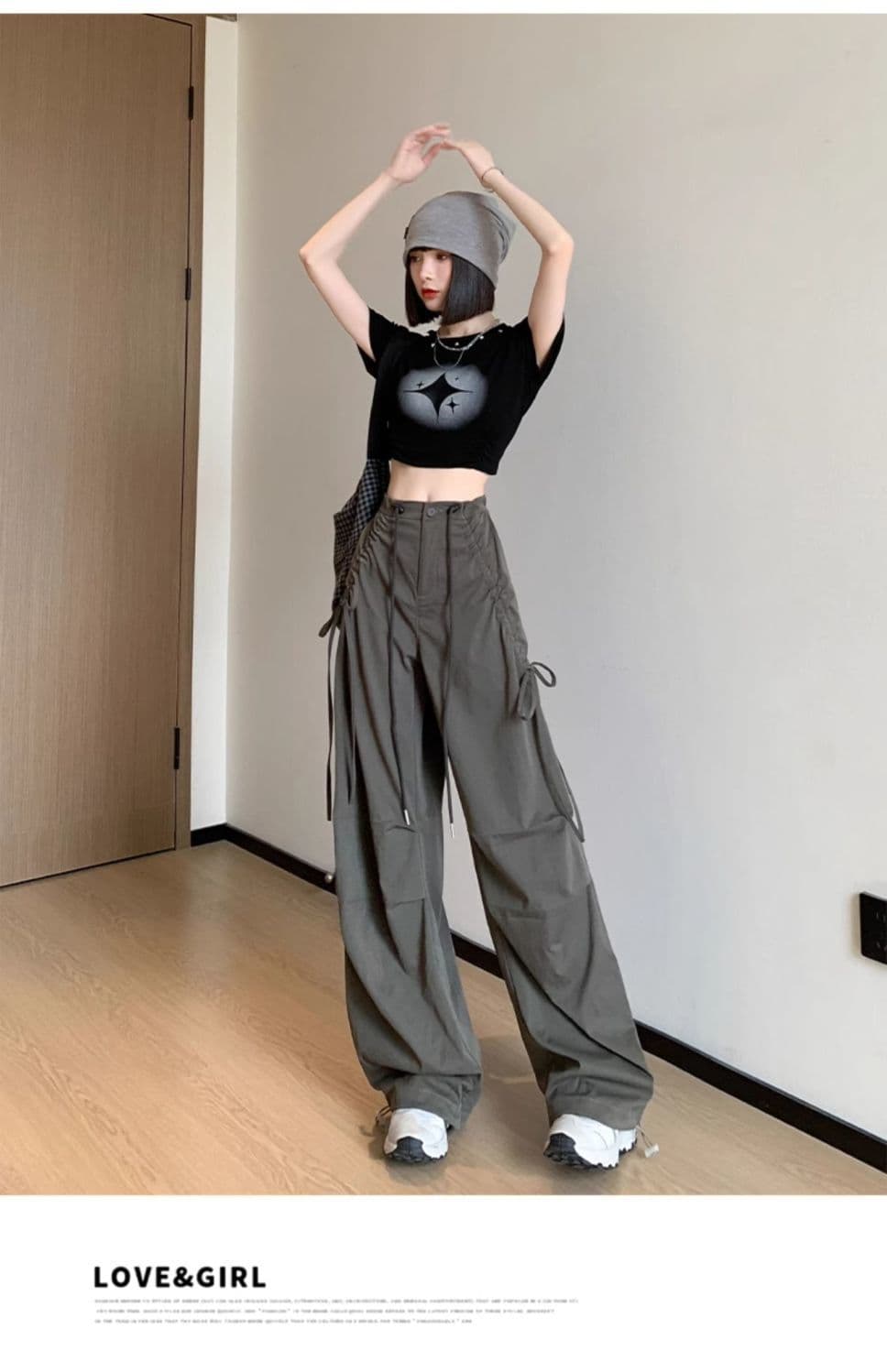 ジェンダーレスファッション アシンメトリー レースアップ ストレートパンツ
