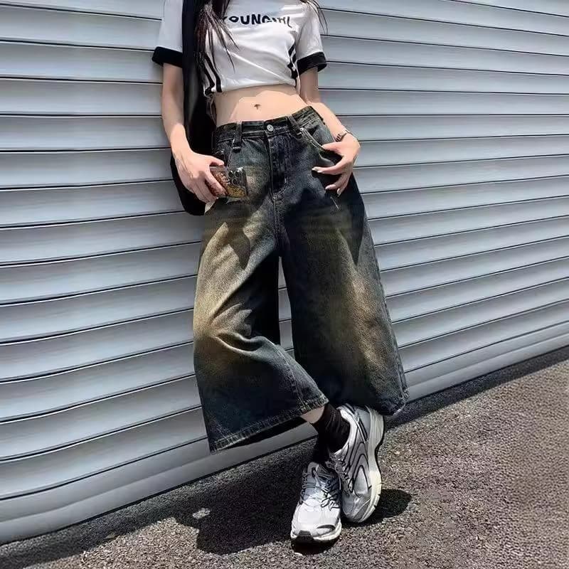 ジェンダーレスファッション ストリート系ワイドデニムパンツ
