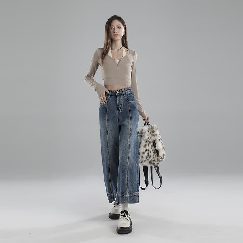 ジェンダーレスファッション ゆったりワイドデニムパンツ