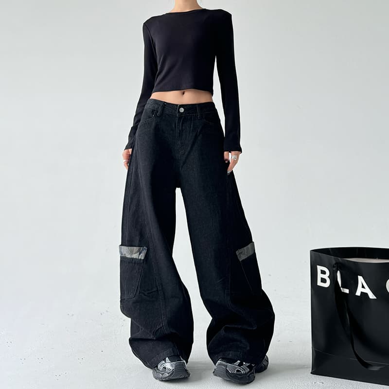 ジェンダーレスファッション ワイドシルエットミリタリーデニムパンツ