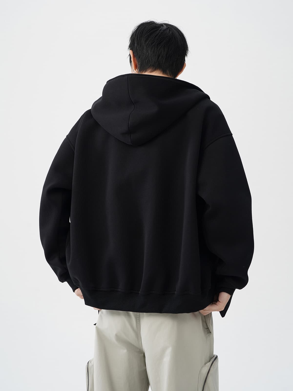 ジェンダーレスファッション ゆったりアシメジップアップパーカー