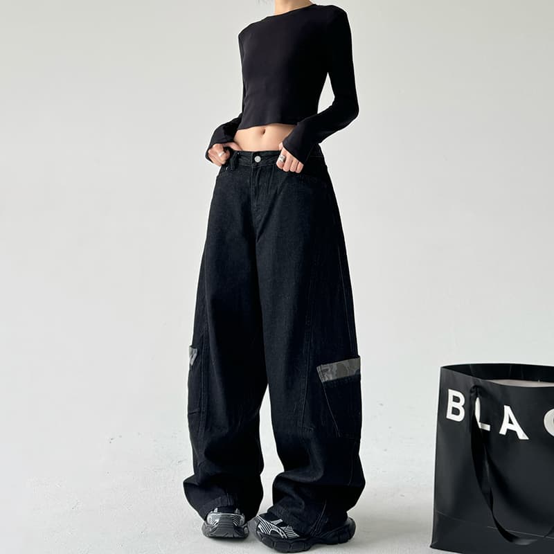 ジェンダーレスファッション ワイドシルエットミリタリーデニムパンツ