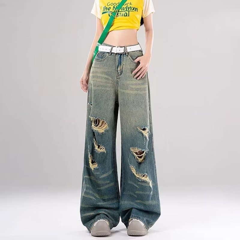 ジェンダーレスファッション ワイドシルエットダメージデニム