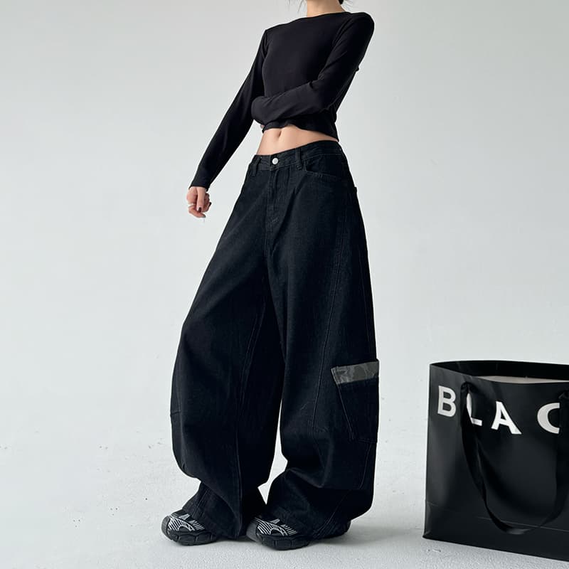 ジェンダーレスファッション ワイドシルエットミリタリーデニムパンツ