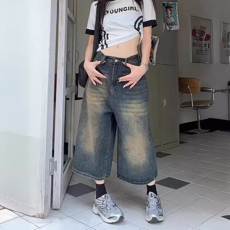 ジェンダーレスファッション ストリート系ワイドデニムパンツ
