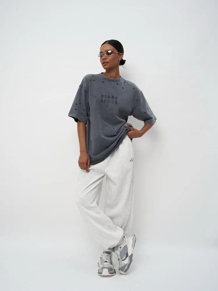 ジェンダーレスファッション ダメージ加工 ドル記号 ジェンダーレス Tシャツ